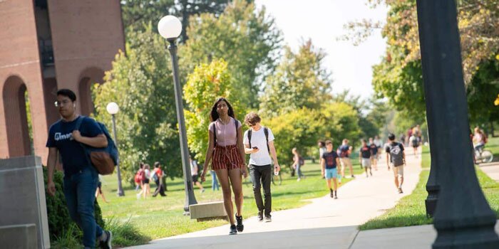 Students walking on ACES quad.
