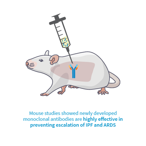 Image of mouse with a syringe injecting monoclonal antibodies