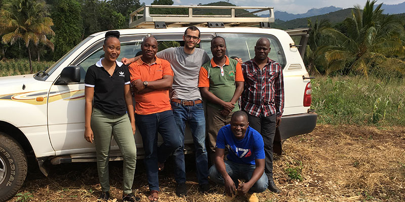 Me with the enumerators, Josh, and our driver Damas – from left to right is Aika, Joshua, Me, Rajabu, Haule, and Damas crouching in front