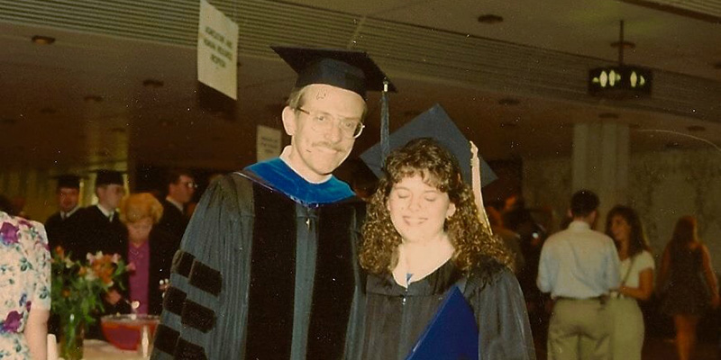 Tina Burgland Veal at College of Agriculture graduation in May 1993 with Dean Olson