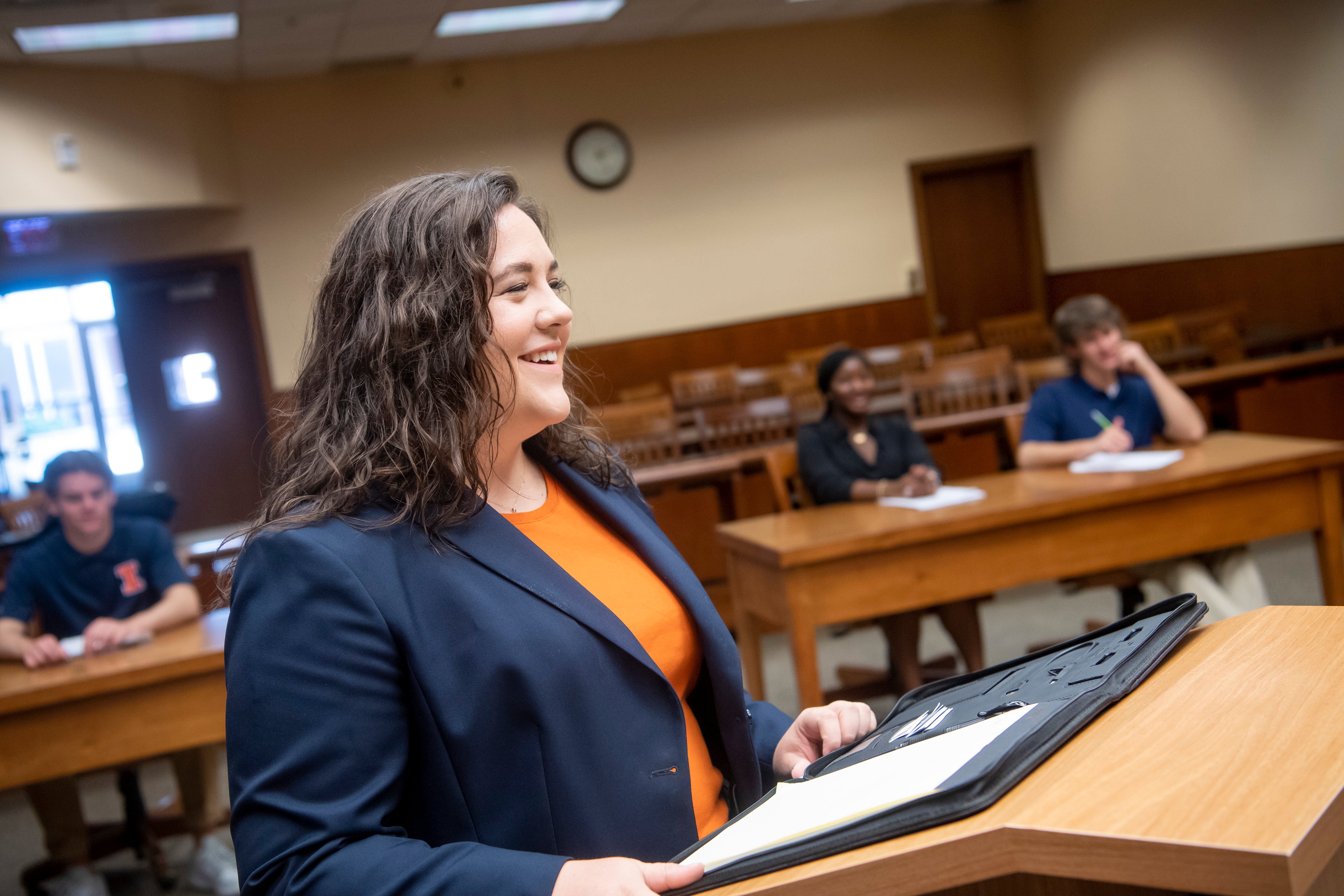 Student participating in mock trial
