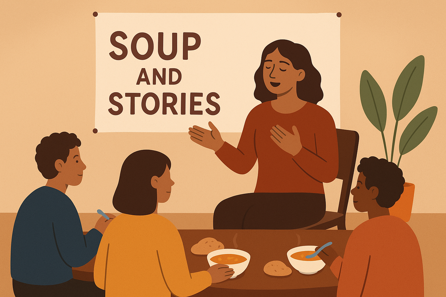 Women telling stories to audience 