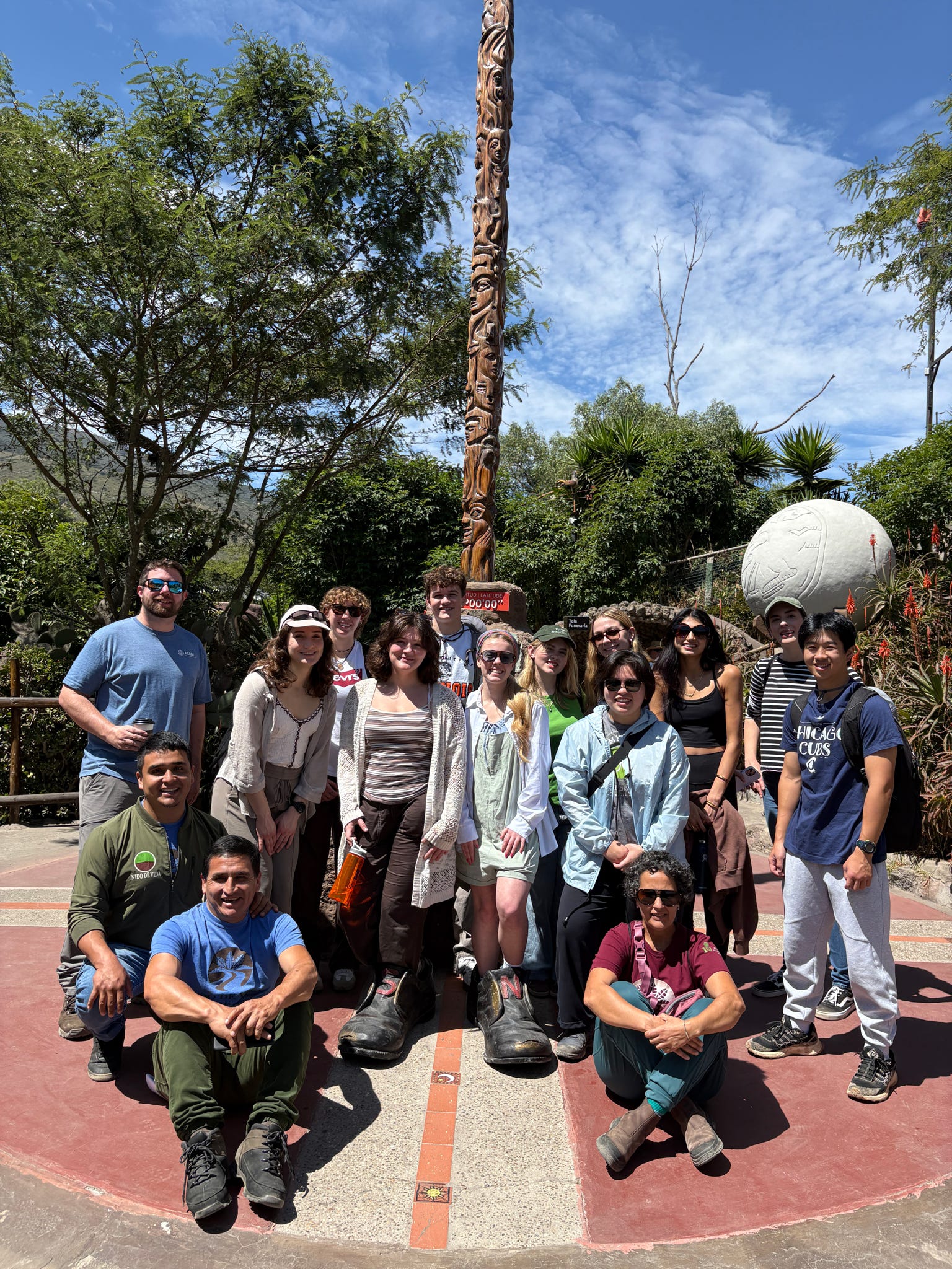 Group of students at the Mitad del Mundo in Quito Ecuador