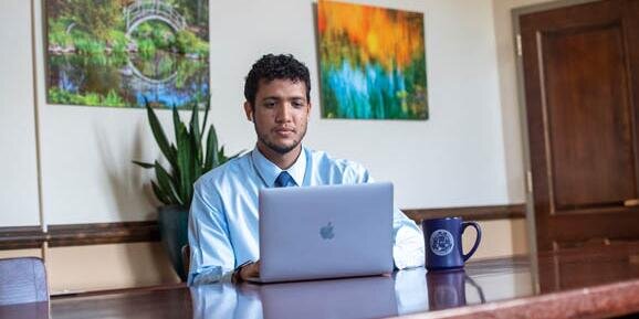 Student working at a computer
