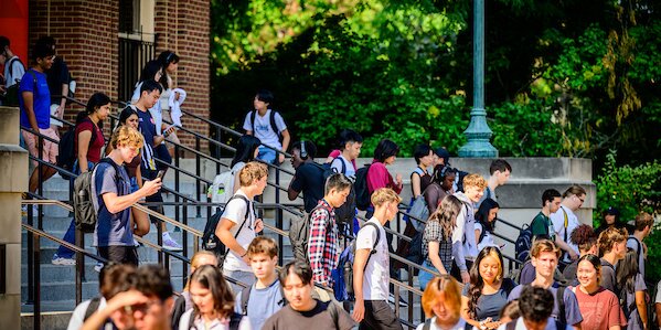 group of students walking out of Follinger