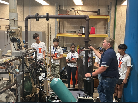 High school students in the lab.