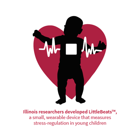 Silhouette of infant against heart-shaped background, showing heart rhythm