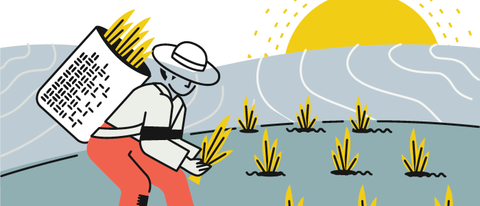 Drawing of a person planting rice