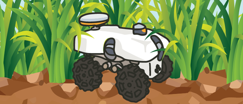 Drawing of ag robot amid grasses