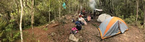 Camp in the forest near the stream