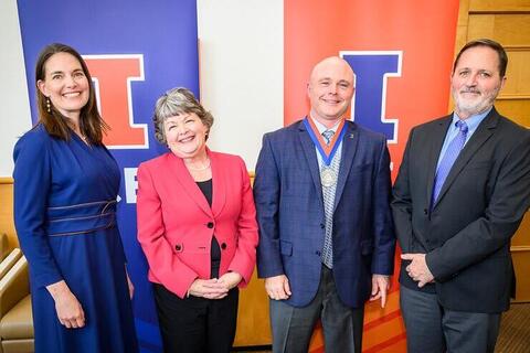 From left: ACE Department Head Sarah Low, Kathy Gardner Thomforde, Jonathan Coppess, and ACES Dean Germán Bollero. Photo: Fred Zwicky.