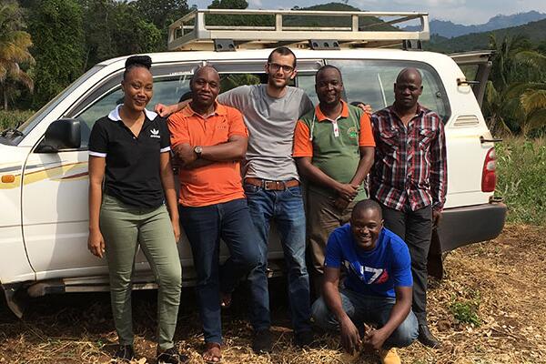 Me with the enumerators, Josh, and our driver Damas – from left to right is Aika, Joshua, Me, Rajabu, Haule, and Damas crouching in front