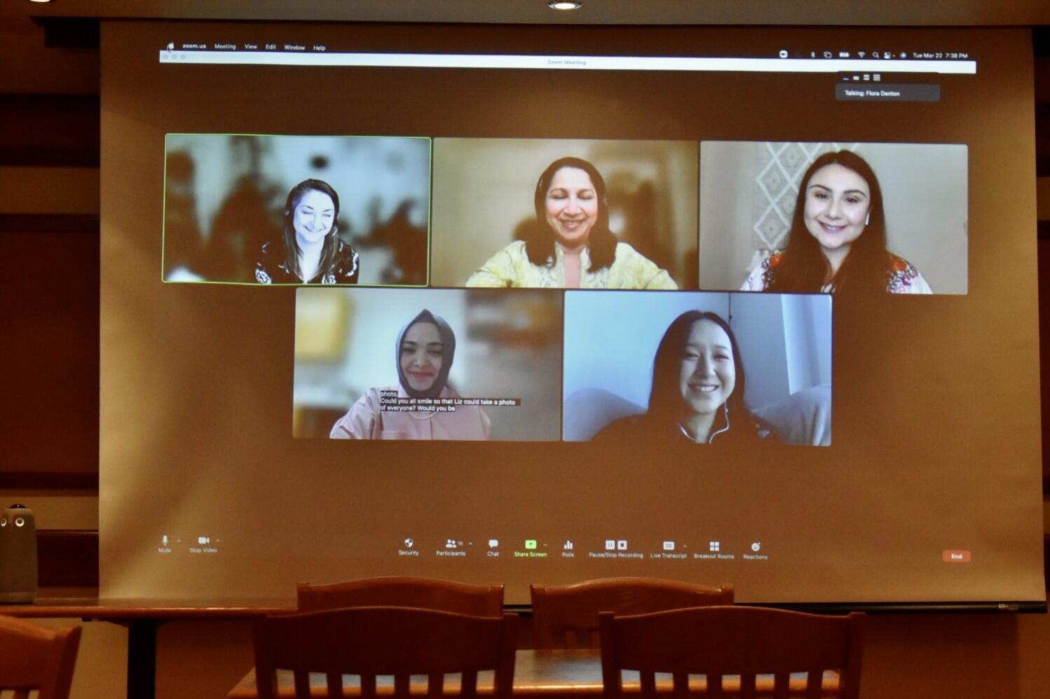 Registered dietitians and dietetic interns from different backgrounds shared about their cultures’ food traditions over Zoom. Pictured (clockwise from top left): Leia Flure, Manju Karkare, Kathleen Castrejon, Nancy Chang, and Enise Urcan.
