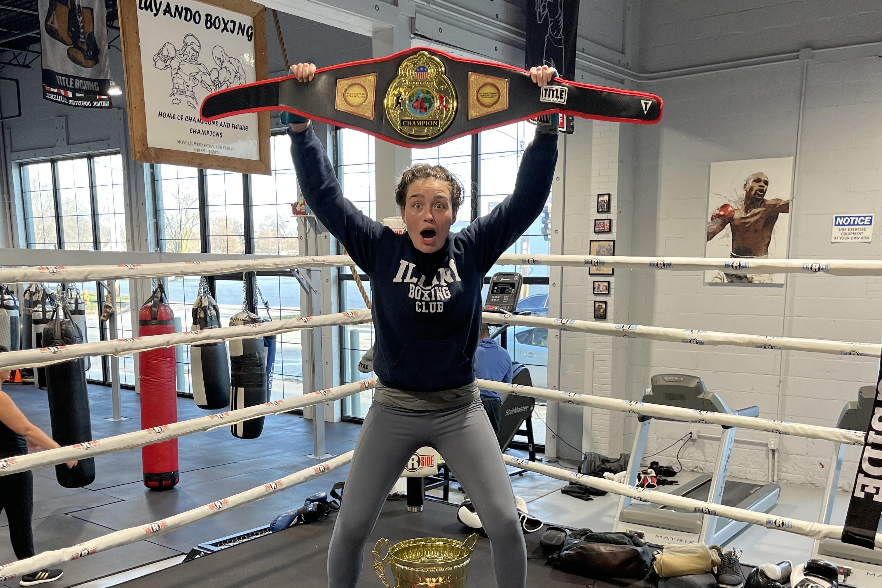 Shelby Harrison with her boxing championships