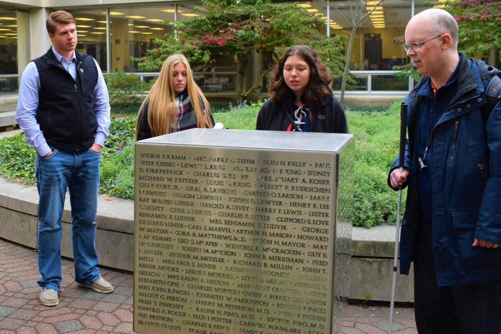 Rob Chappell and student assistant Megan Finfrock speaking at the Diamond Jubilee Walking Tour