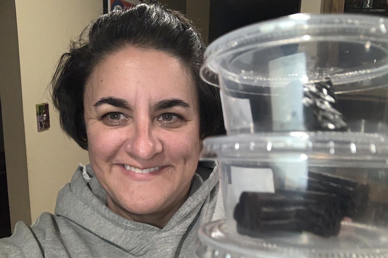 Laura Mabry with black licorice