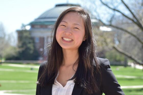 Maddie Yoo posing on the Quad