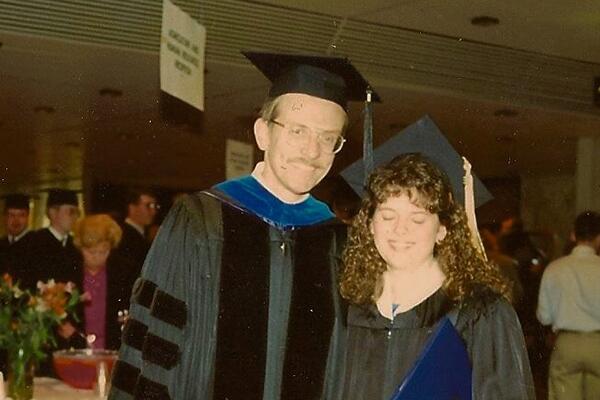 Tina Burgland Veal at College of Agriculture graduation in May 1993 with Dean Olson