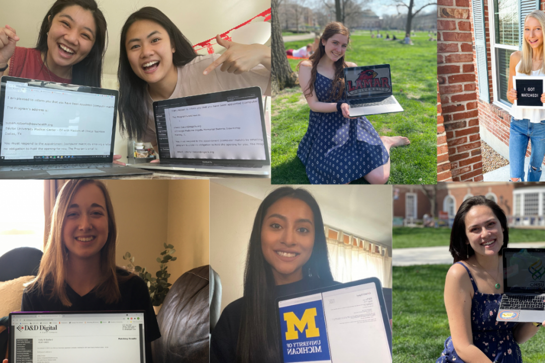 collage of photos of dietetics students with their match emails on their laptop screens 