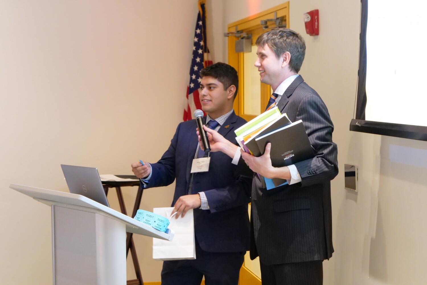 Financial Planning Club President Harley Tobon and Director of the FInancial Planning Program Craig Lemoine at the 3rd annual ACE Financial Planning Day on Dec. 6, 2019.