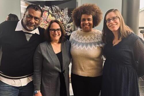 (L to R) Jorge Elvir, Deborah Frank Feinen, and Rachel Joy, City of Champaign, and Jacinda Dariotis, Family Resiliency Center director, at the FRC strategic plan launch event on Feb. 17. event group