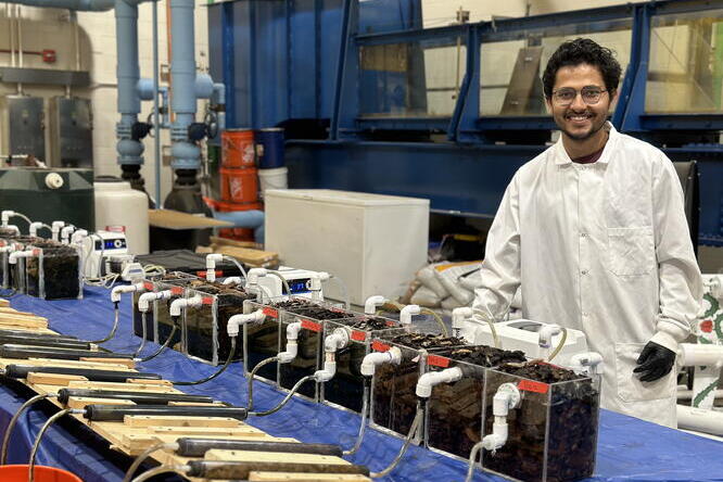 Student in water lab.