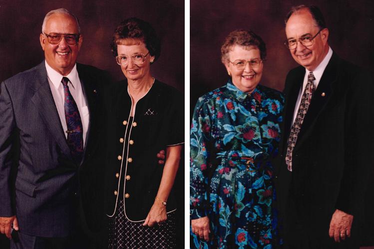 Two photos side-by-side, each of an older couple posing for a formal portrait.