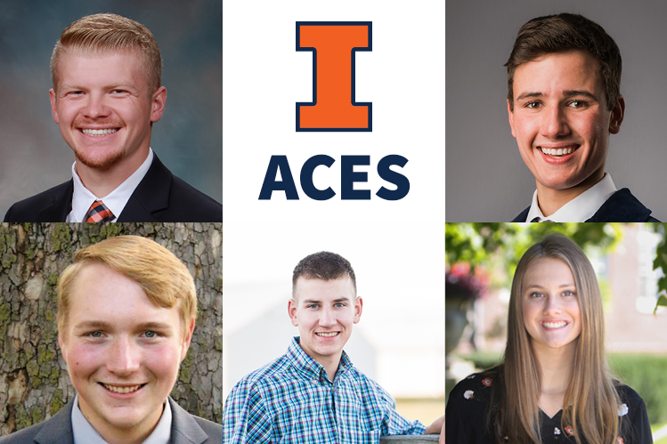 Pictures of the five scholarship recipients and the ACES wordmark. 