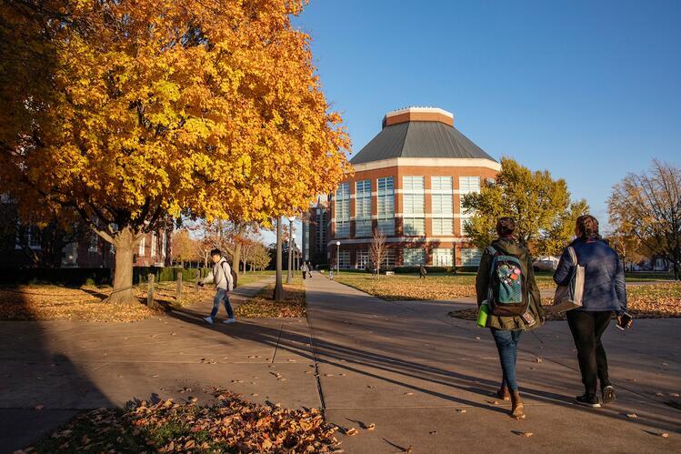 Students walking on campus 