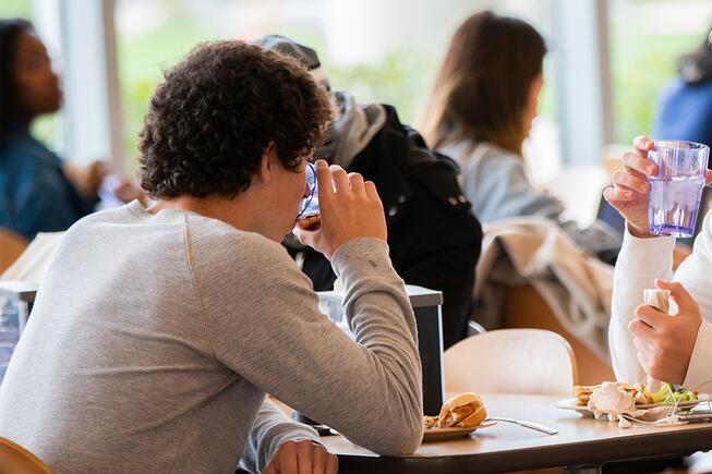 students in dining hall