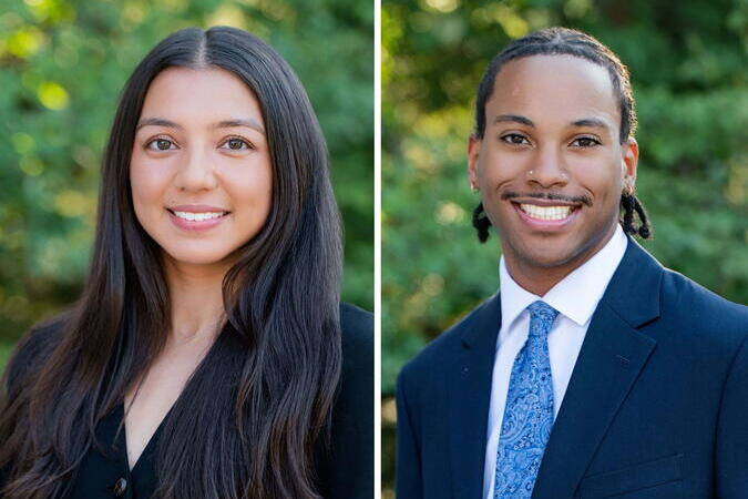 Composite photo of formal headshots of two individuals, a woman and a man.