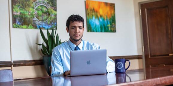 Student working at a computer