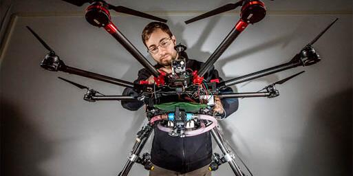 Student working on a drone