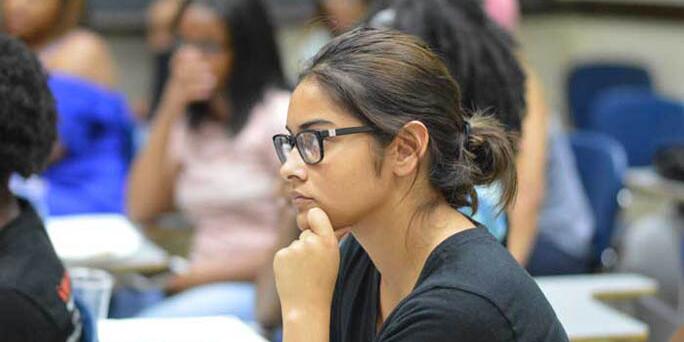 Student focusing in class