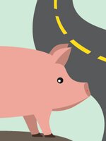 Drawing of a pig next to a paved road